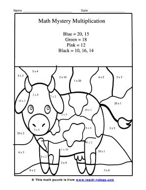 Cute Baby Calf Multiplication Puzzle Math Coloring Puzzle  Form