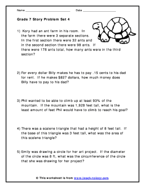 7th Grade Word Problems Worksheet  Form