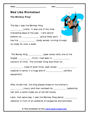 Parts of Speech Mad Libs PDF  Form