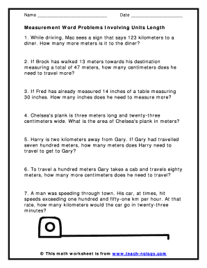 Measurement Word Problems Involving Units Length  Form