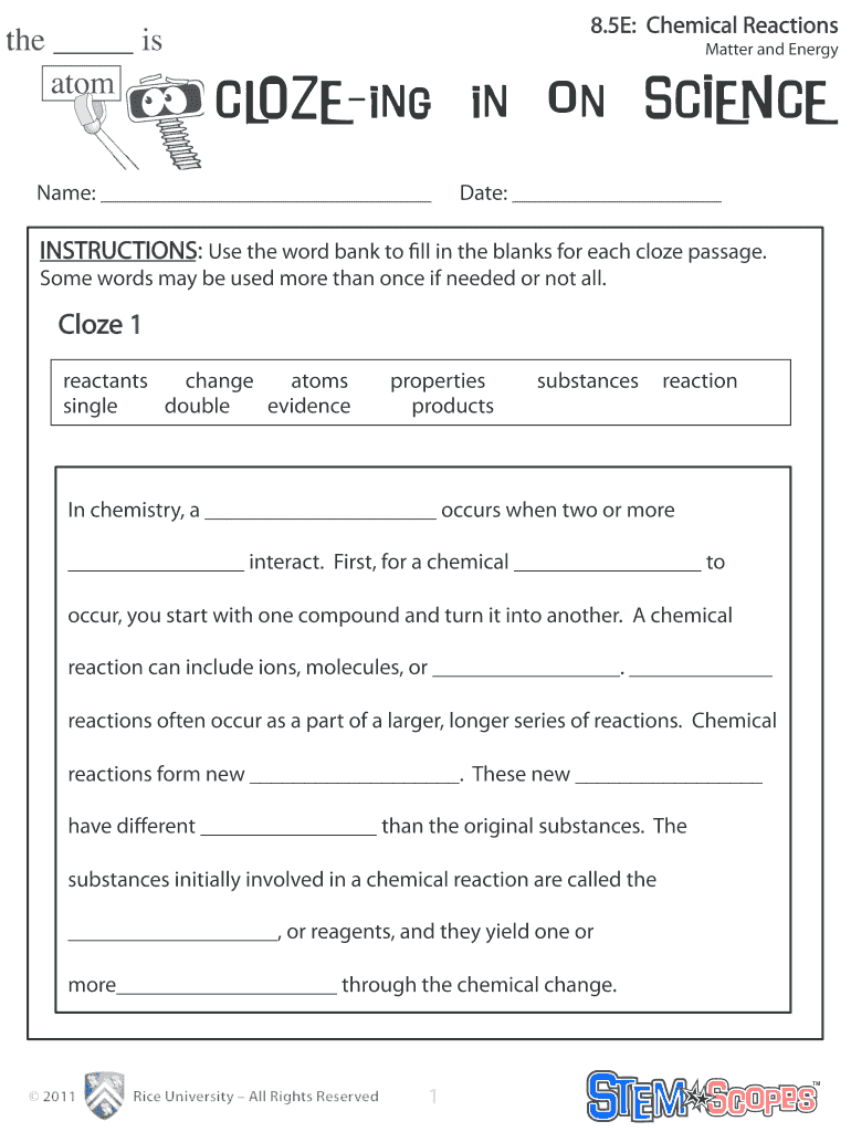 Cloze Ing in on Science  Form