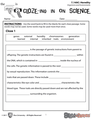 Heredity Cloze Answer Key  Form