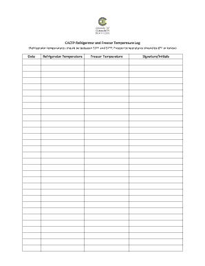 CACFP Refrigerator and Zer Temperature Log  Form