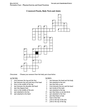 Crossword Puzzle Body Parts and Joints  Form