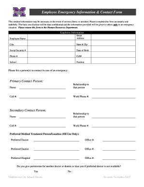 Employee Emergency Information Contact Form