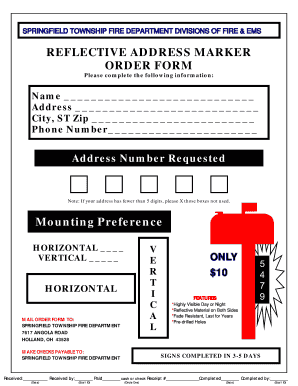 REFLECTIVE ADDRESS MARKER ORDER FORM Please Complete the Following Information Name Address City, ST Zip Phone Number Address Nu
