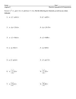 Algebra 2 Function Operations and Composition Worksheet Answer Key  Form