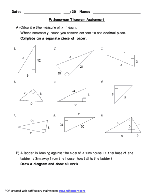 Pythagorean Theorem Assignment  Form