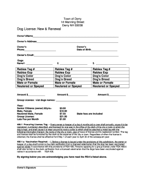 Derry Nh Dog License  Form