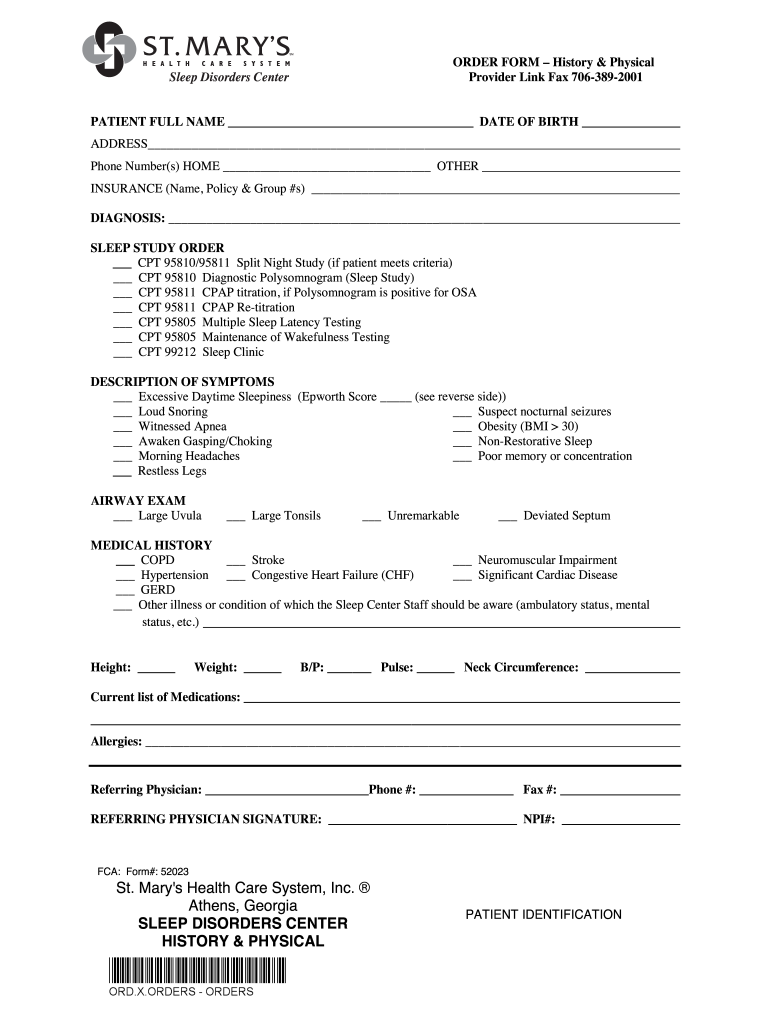 52023 History Physical Stmarysathens  Form