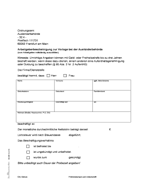 Arbeitgeberbescheinigung Ausl Nderbeh Rde Frankfurt  Form