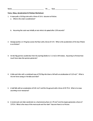 Force Mass Acceleration Worksheet  Form