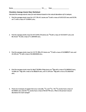 Average Atomic Mass Worksheet  Form