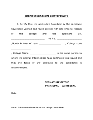 Identification Certificate  Form