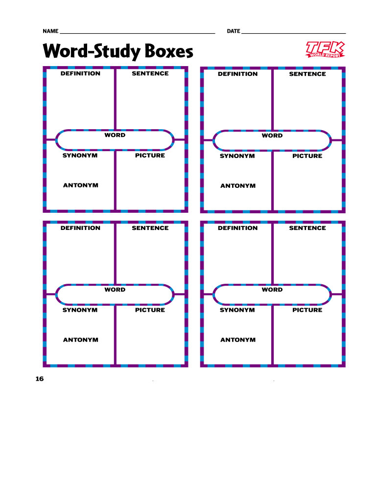 Word Study Boxes  Form