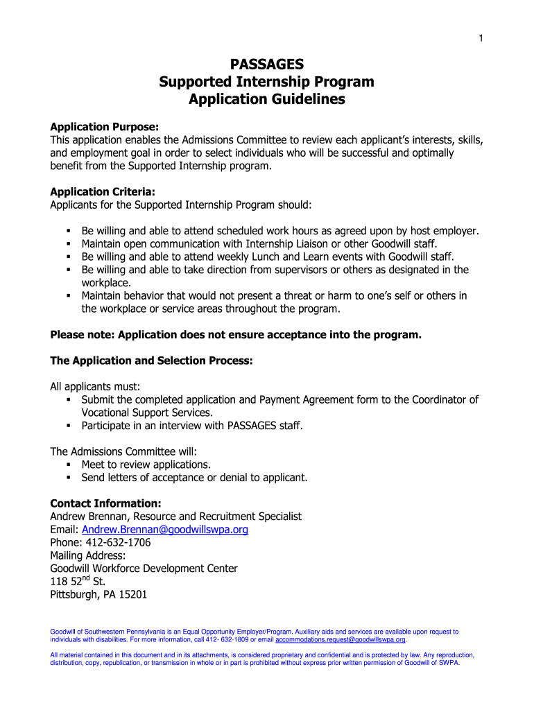  PASSAGES Supported Internship Program Application Guidelines  Goodwillswpa 2015-2024