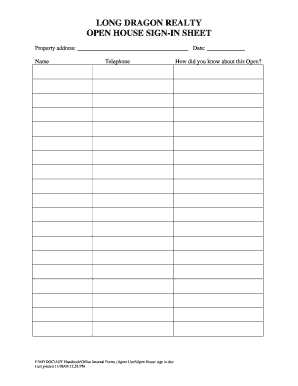Open House Sign in Sheet  Form