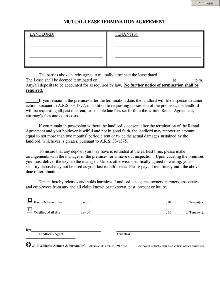 Mutual Lease Termination Agreement Template  Form