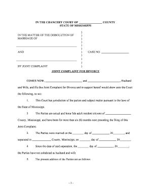 In the CHANCERY COURT of COUNTY STATE of MISSISSIPPI  Form
