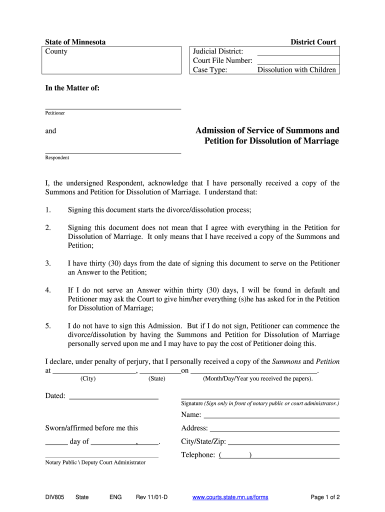 Get and Sign Divorce Papers Mn 2001-2022 Form