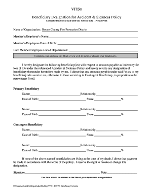 Vfis Beneficiary Form