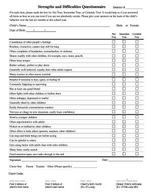 Sdq Questionnaire Word Document  Form
