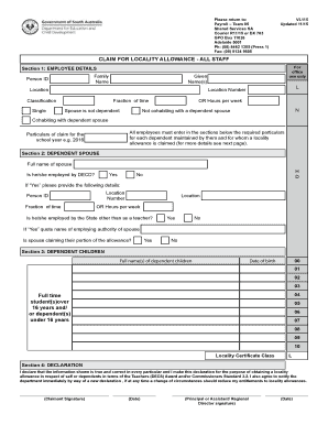 VL115 Claim Allowance for Locality Allowance All Staff VL115 Claim Allowance for Locality Allowance All Staff  Form