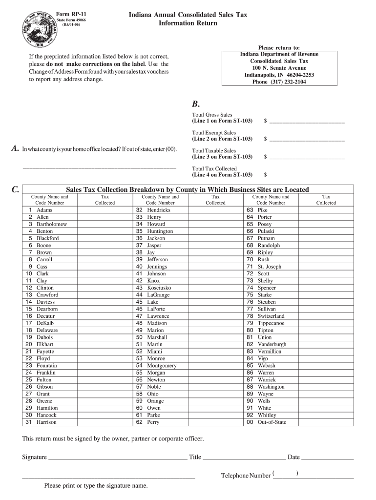  Indiana Annual Consolidated Sales Tax Return 2006-2024