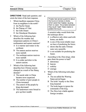 Name Class Date Ancient China Chapter Test  Form