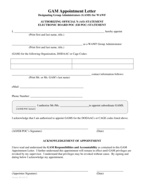 AC 18 WAWF GAM Appointment Letter FINAL Appointment Letter  Form