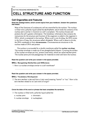 Cells Reading Comprehension PDF  Form