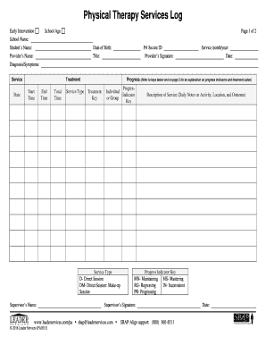 Physical Therapy Services Log  Form