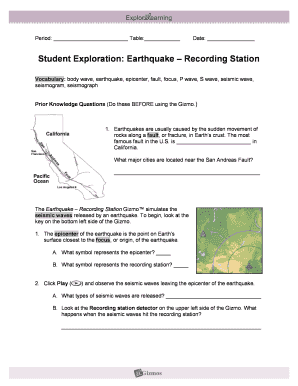 Student Exploration Earthquakes 1 Answer Key  Form