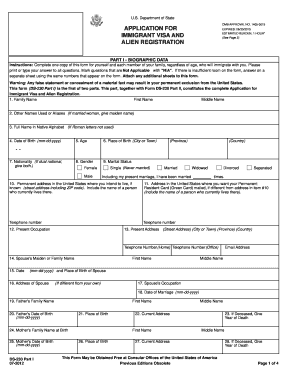 OMB APPROVAL NO 1405 0015 APPLICATION for IMMIGRANT VISA and Cdfa  Form