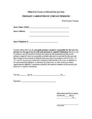 Caregiver Excuse for Jury Duty  Form