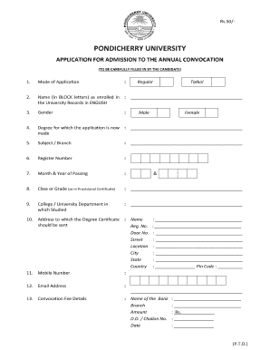 Pondicherry University Tatkal Application Form