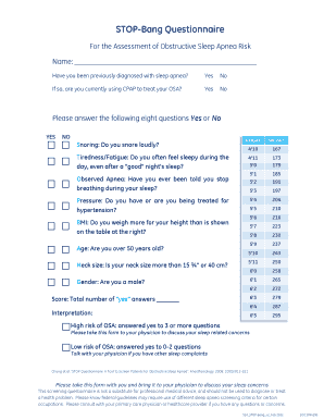 Stop Bang Questionnaire Printable  Form