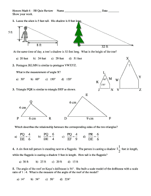 Honors Math 6 5b Quiz Review Answers  Form