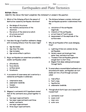 Plate Tectonics Questions Answer Key PDF  Form