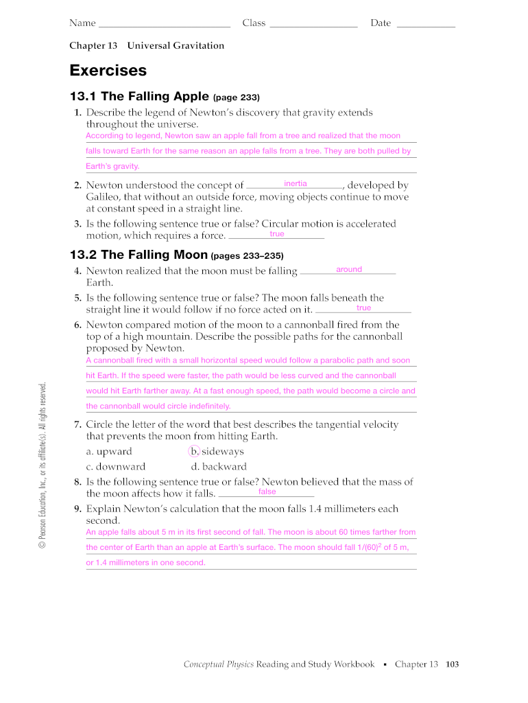 Chapter 13 Universal Gravitation Answers  Form