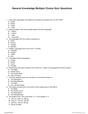 General Knowledge Quiz Form - Fill Out and Sign Printable PDF Template ...