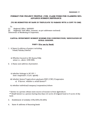 FORMAT for PROJECT PROFILE CUM CLAIM FORM for CLAIMING 50