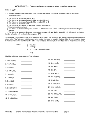 Determination of Oxidation Number or Valence Number Worksheet Answers  Form