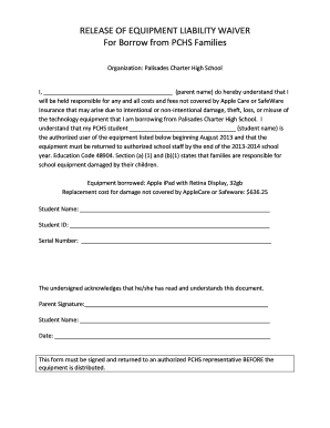 Equipment Waiver Template  Form