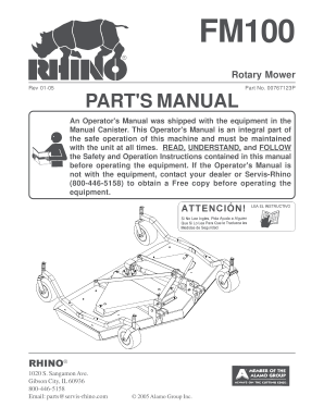 RHINO SE6 ROTARY MOWER OPERATORS MANUAL & PARTS LIST 