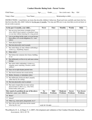 Conduct Disorder Scale Gilliam PDF  Form