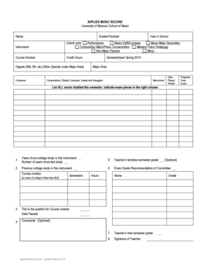 Jury Sheet Applied Music Form School of Music University of