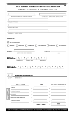 Hoja De Ayuda Para El Pago En Ventanilla Bancaria Derechos Productos Y Aprovechamientos  Form