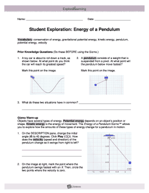 Energy of a Pendulum Gizmo Assessment Answers  Form
