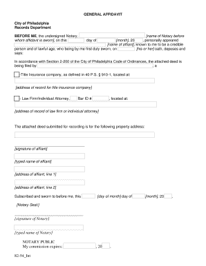 General Affidavit City of Philadelphia  Form